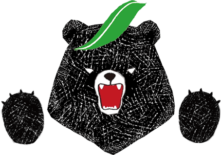 笹茶のイメージキャラクターの熊が両手を上げているイラスト。